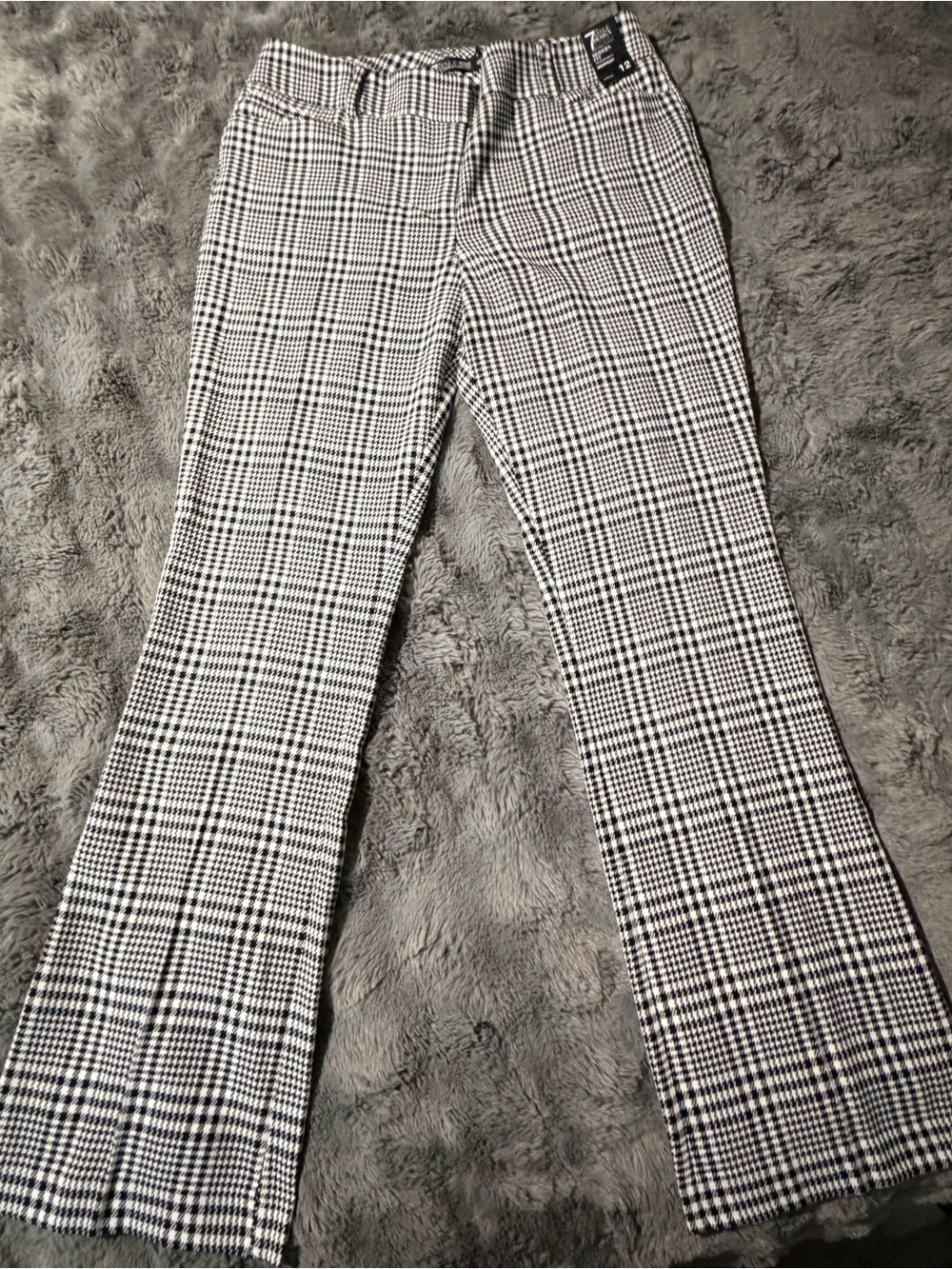 New York & Company Black and White Plaid Boot Cut Pants